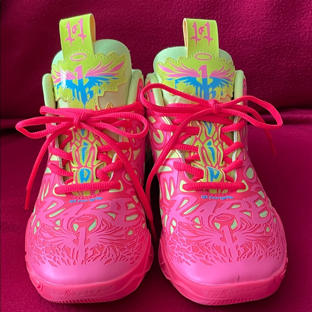 Vibrant Kids Shoes with Neon Pink and Green Accents puma 5.5